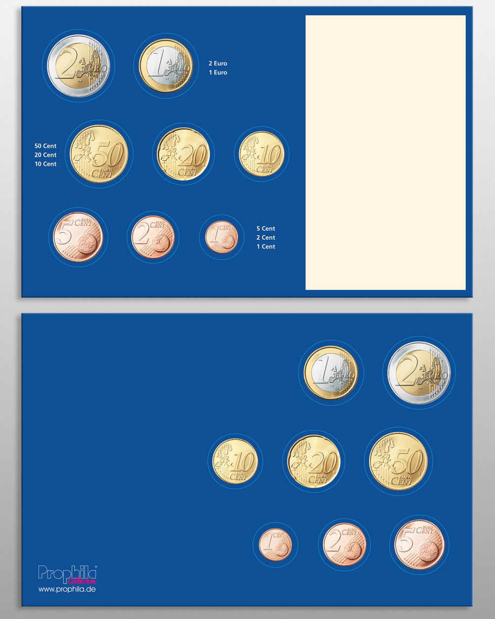 Prophila Collection 10 Mnz-Tabletts fr -Kursmnzenstze (1 Cent bis 2 Euro) neutral